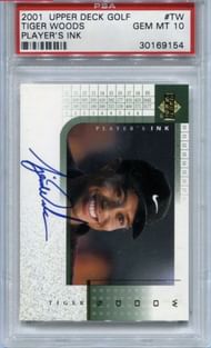 2001 Upper Deck Player's Ink #TW Tiger Woods ROOKIE YEAR RC PSA 10 GEM MT (Image via ebay.com)